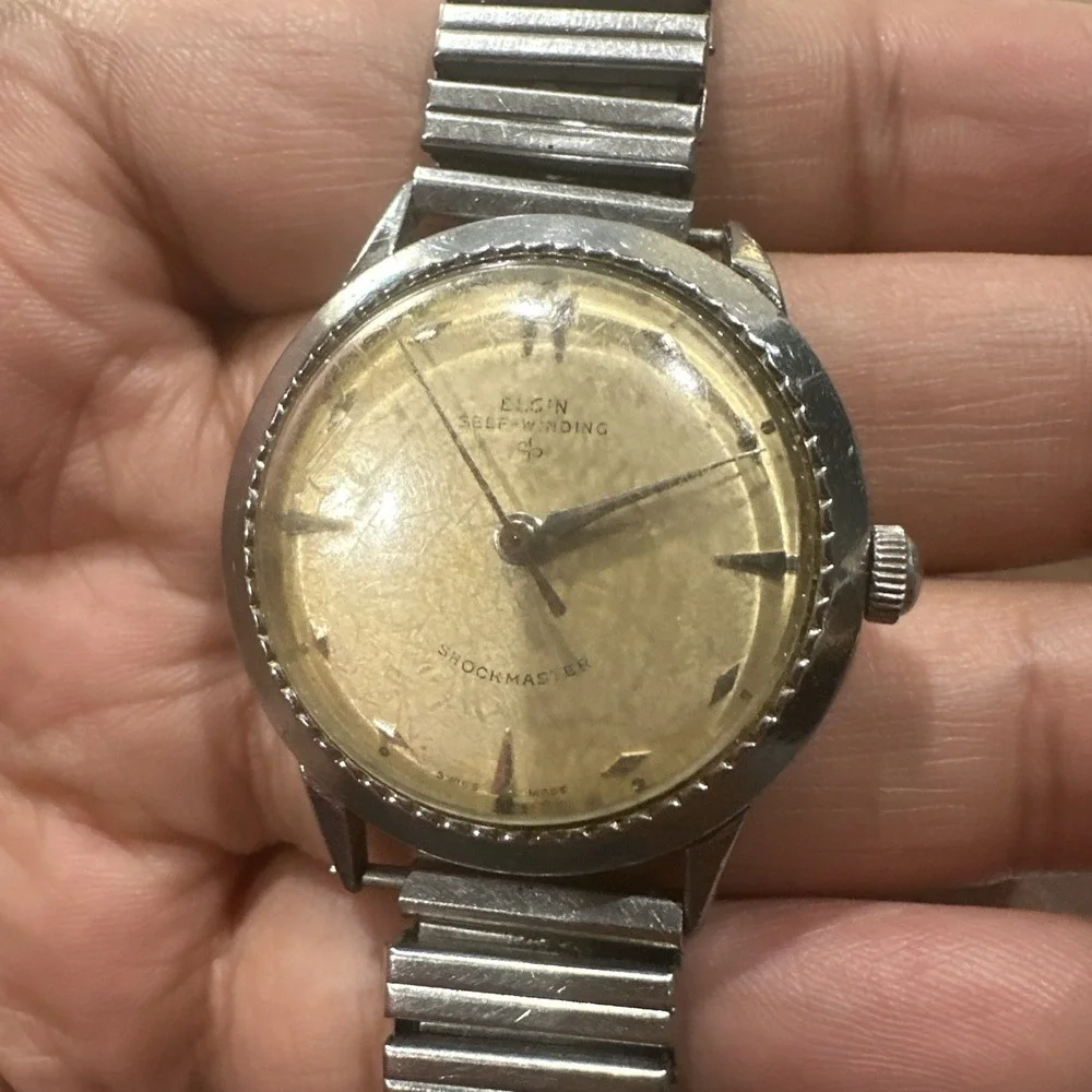 Vintage Elgin Shockmater Self Winding Rare 17 Jewel Men Watch Works Bt Runs Fast